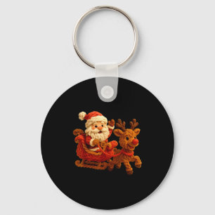 Santa Sleigh Reindeer Crochet Xmas Pajamas Holiday Key Ring