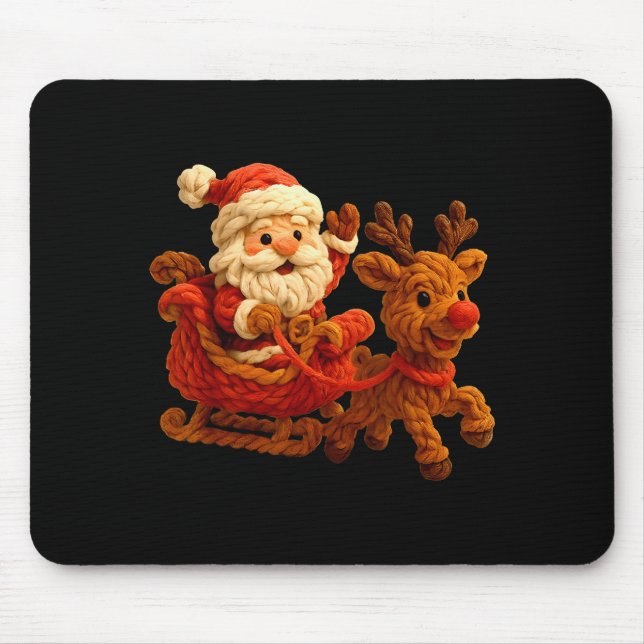 Santa Sleigh Reindeer Crochet Xmas Pajamas Holiday Mouse Pad (Front)