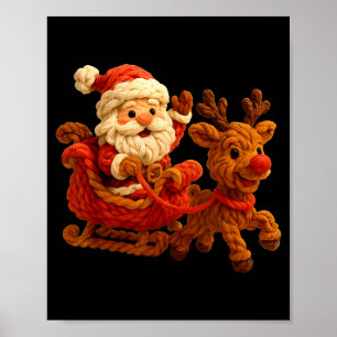 Santa Sleigh Reindeer Crochet Xmas Pajamas Holiday Poster