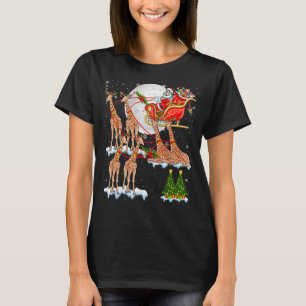 Santa Sleigh Reindeer Giraffes Xmas Tree Ornaments T-Shirt