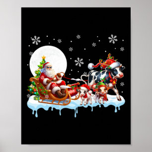 Santa Sleigh Reindeer Group Cute Cows Farmer Ranch Poster