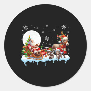 Santa Sleigh Reindeer Group Cute Donkeys Farmer Ra Classic Round Sticker