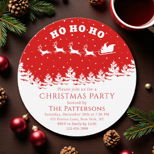 Santa Sleigh Reindeer Ho Ho Ho Christmas Party Invitation