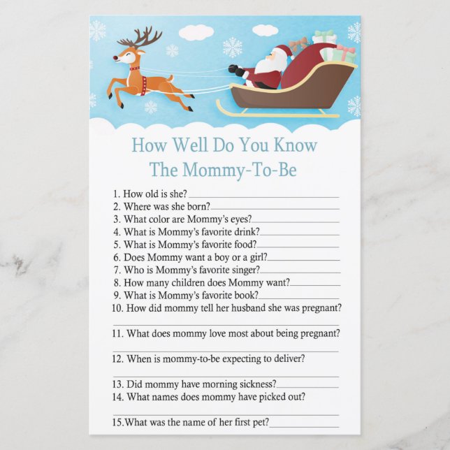 Santa Sleigh Reindeer how well do you know game (Front)