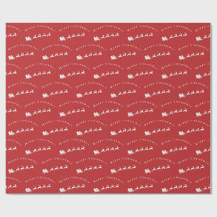 Santa Sleigh Reindeer Merry Christmas Red White Wrapping Paper