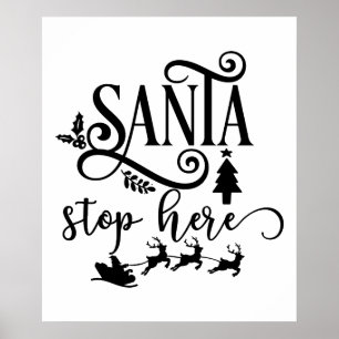 Santa Sleigh Reindeer Typography Christmas  Poster
