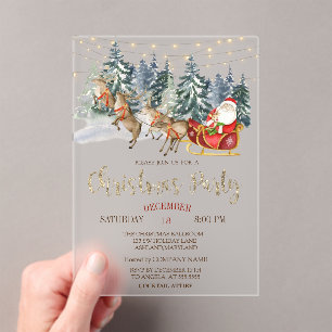  Santa,Sleigh,Reindeers,Forest Christmas Party   Acrylic Invitations