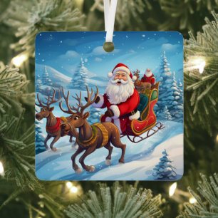 Santa sleigh ride Christmas holiday ornament