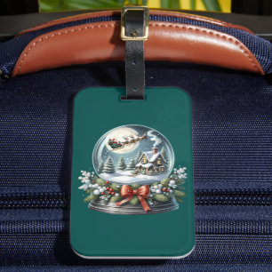 Santa Sleigh Ride in Snow Globe Wonderland Luggage Tag