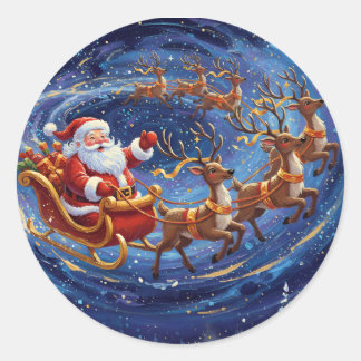 Santa Sleigh Ride – Magical Christmas Classic Round Sticker