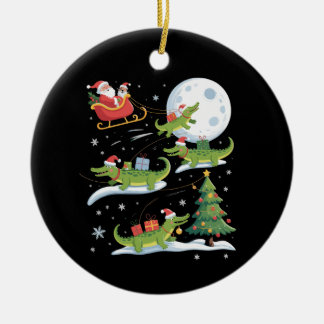 Santa Sleigh Riding Alligator Christmas Funny Xmas Ceramic Ornament