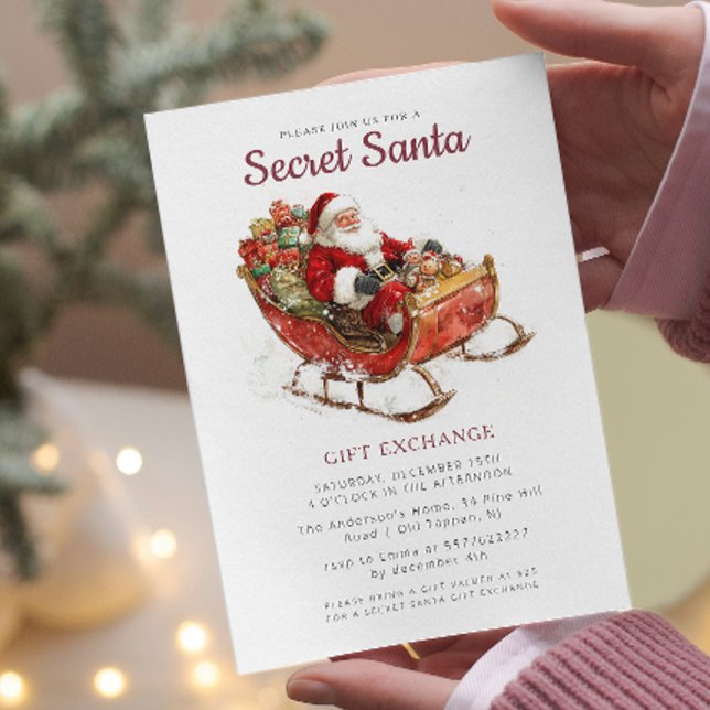 Santa Sleigh Secret Santa Christmas Party Invitation (Creator Uploaded)