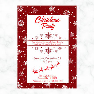 Santa Sleigh & Snowflakes Christmas Party Invitation