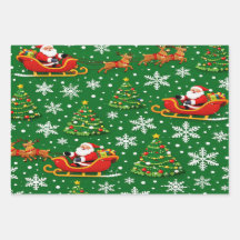 Santa Sleigh, Snowflakes & Trees
