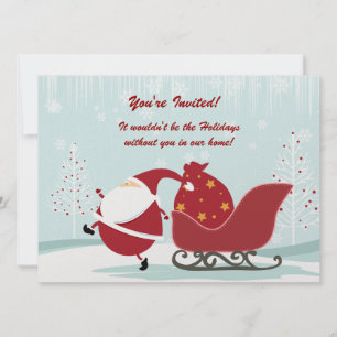 Santa Sleigh Trees Winter Scene Holiday Party Invi Invitation