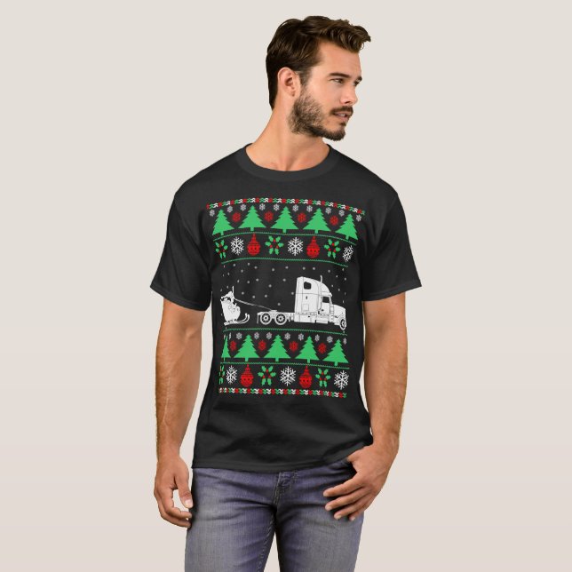 Santa Sleigh Truck Driver Trucker Christmas T-Shirt (Front Full)