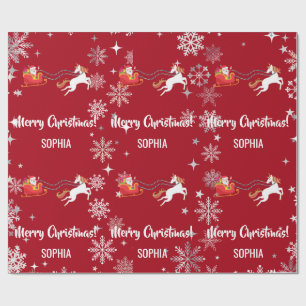 Santa Sleigh Unicorn Snowflakes Personalised Xmas Wrapping Paper