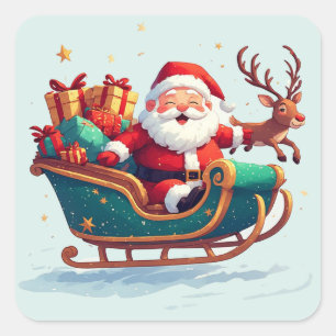 Santa Sleigh Winter Christmas Scene Gift Idea Square Sticker