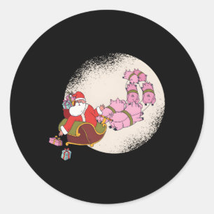 Santa Sleigh With Flying Pigs And Classic Round Sticker
