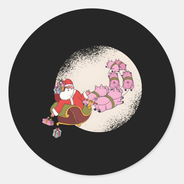 Santa Sleigh With Flying Pigs And Classic Round Sticker (Front)