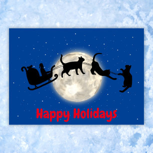 Santa sleigh with funny cats Folded Holiday Card