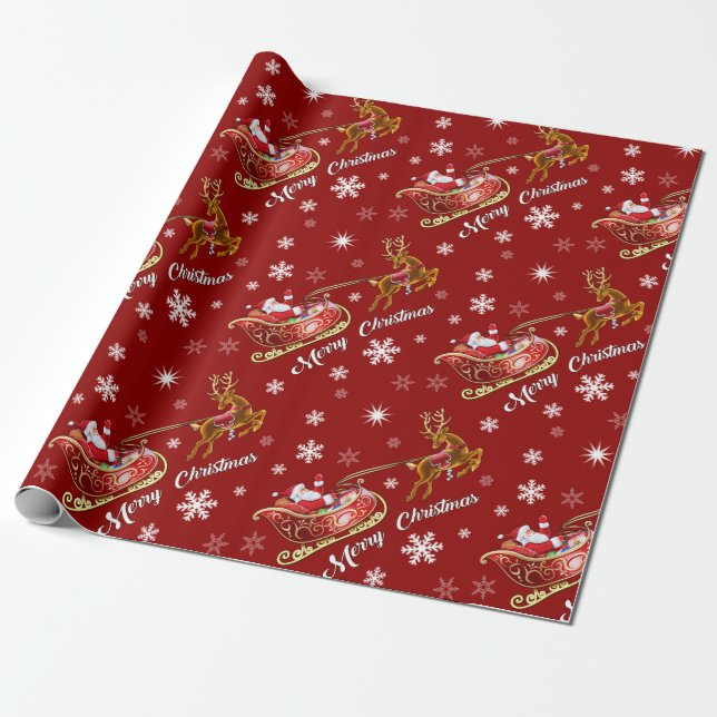 Santa & Sleigh Wrapping paper. Reds Wrapping Paper (Unrolled)