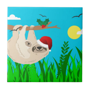 santa sloth ceramic tile