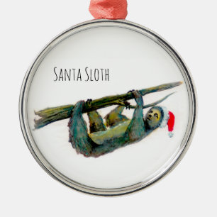 Santa Sloth: Happy Belated Christmas! Metal Ornament