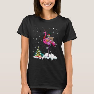 Santa Sloth Riding Flamingo Reindeer Xmas Light  F T-Shirt