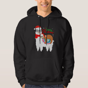 Santa Sloth Riding Llama Christmas Hoodie