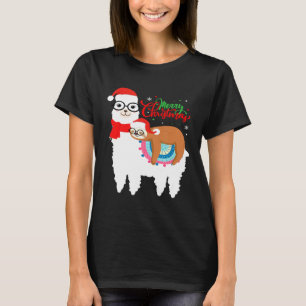 Santa Sloth Riding Llama Christmas T-Shirt