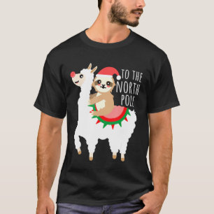 Santa Sloth Riding Llama Cute Christmas T-Shirt