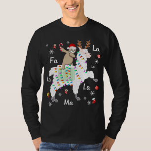 Santa Sloth Riding Llama Reindeer Christmas T-Shirt