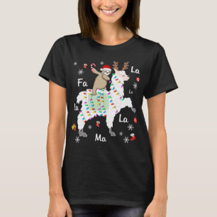 Santa Sloth Riding Llama Reindeer Christmas T-Shirt