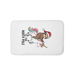 Santa Sloth Riding Unicorn Funny Girl Christmas T- Bath Mat