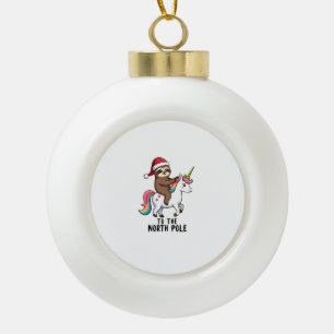 Santa Sloth Riding Unicorn Funny Girl Christmas T- Ceramic Ball Christmas Ornament