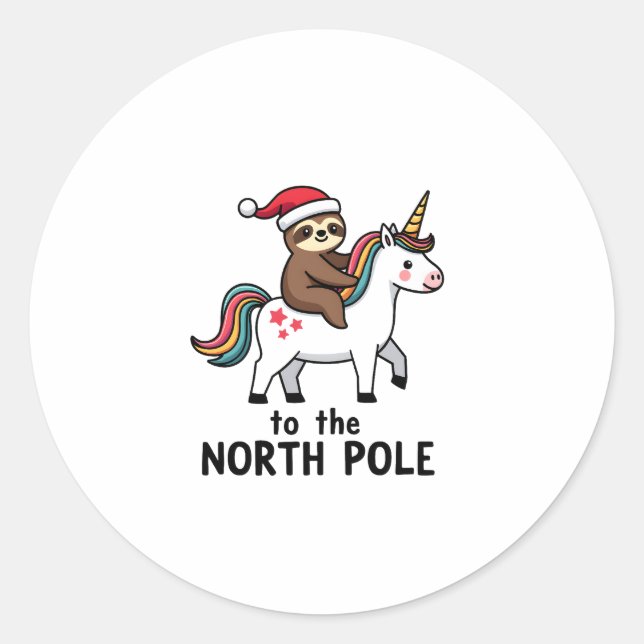 Santa Sloth Riding Unicorn Funny Girl Christmas T- Classic Round Sticker (Front)