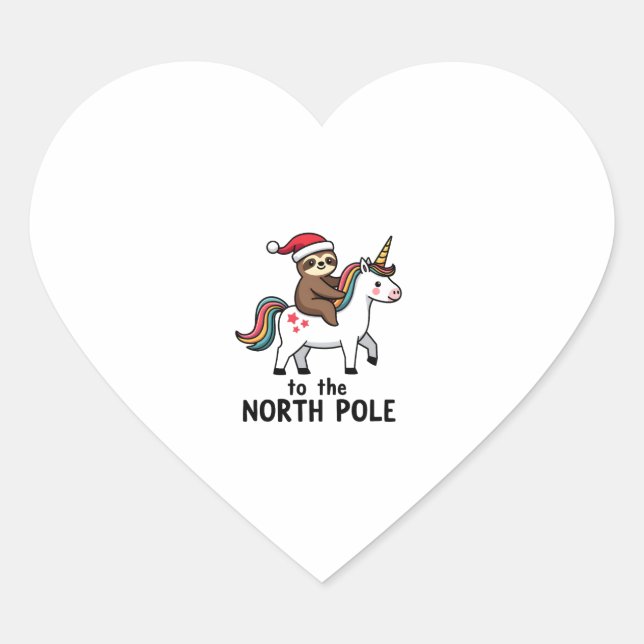 Santa Sloth Riding Unicorn Funny Girl Christmas T- Heart Sticker (Front)