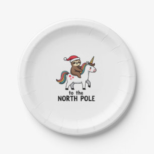 Santa Sloth Riding Unicorn Funny Girl Christmas T- Paper Plate