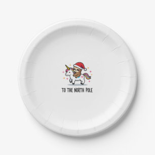 Santa Sloth Riding Unicorn Funny Girl Christmas T- Paper Plate