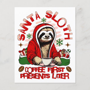 Santa sloth sipping coffee