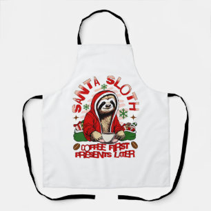 Santa sloth sipping coffee apron