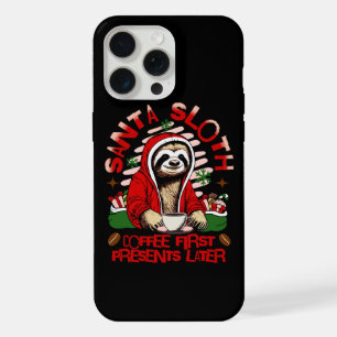 Santa sloth sipping coffee iPhone 15 pro max case
