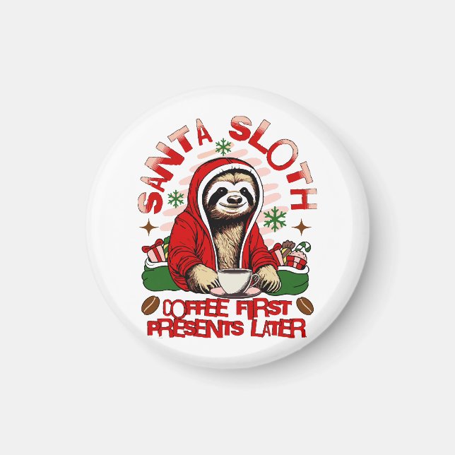 Santa sloth sipping coffee  magnet (Front)