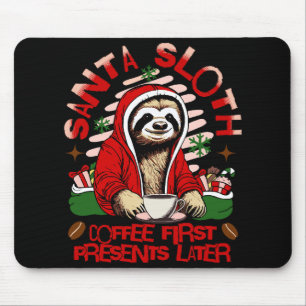 Santa sloth sipping coffee  mouse pad
