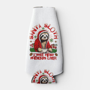 Santa sloth sipping coffee Santa sloth sipping cof Bottle Cooler