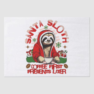 Santa sloth sipping coffee tissue paper
