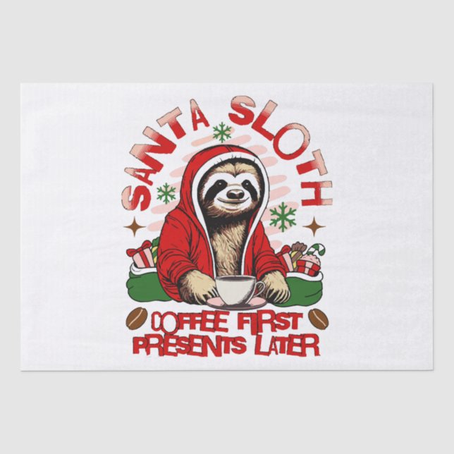 Santa sloth sipping coffee  tissue paper (Front)