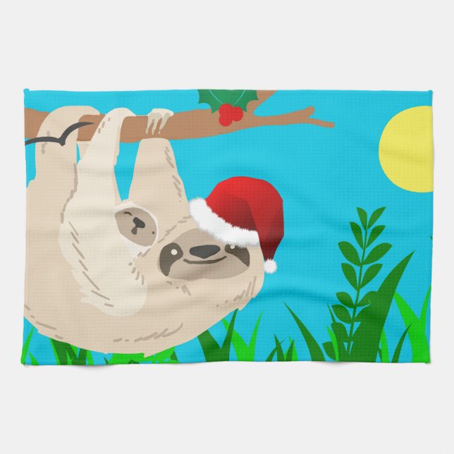 santa sloth tea towel (Horizontal)