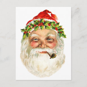 Santa Smoking A Pipe Holiday Postcard